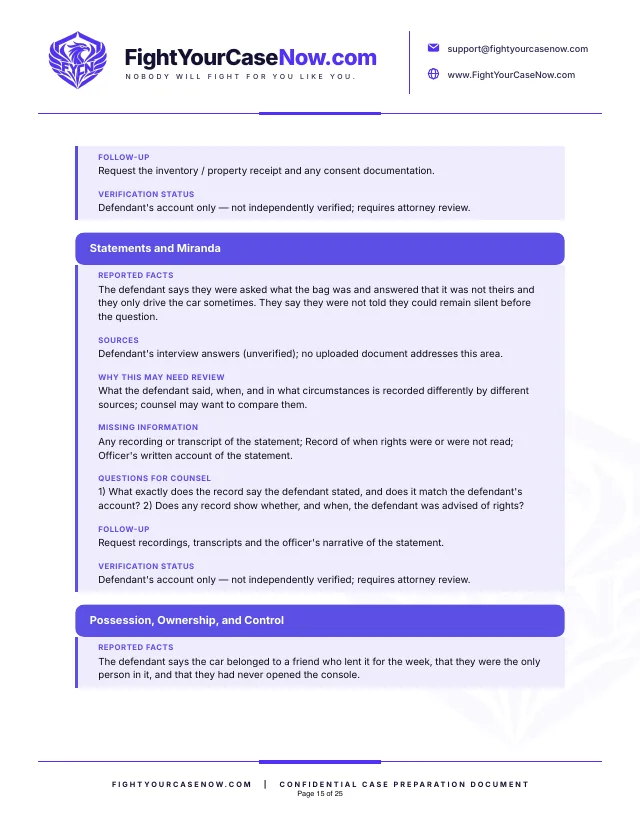 Page 15 of 25 of the sample memorandum: Page 15. Fictional case, illustrative example only.