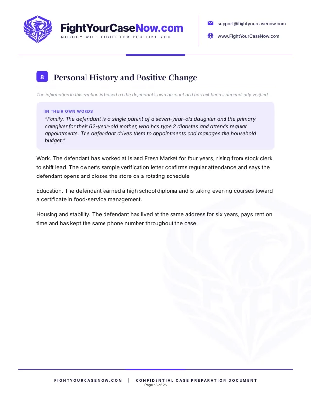 Page 18 of 25 of the sample memorandum: Page 18. Fictional case, illustrative example only.