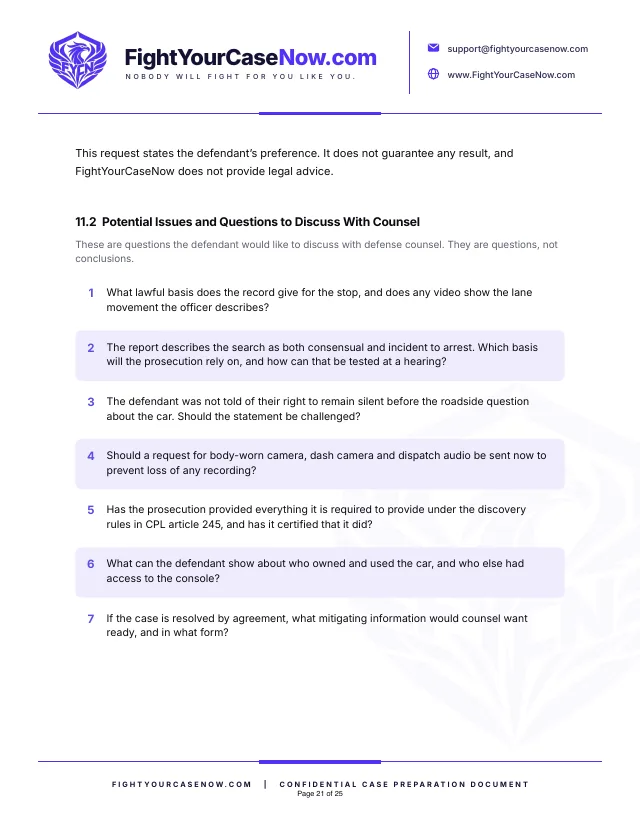 Page 21 of 25 of the sample memorandum: Page 21. Fictional case, illustrative example only.